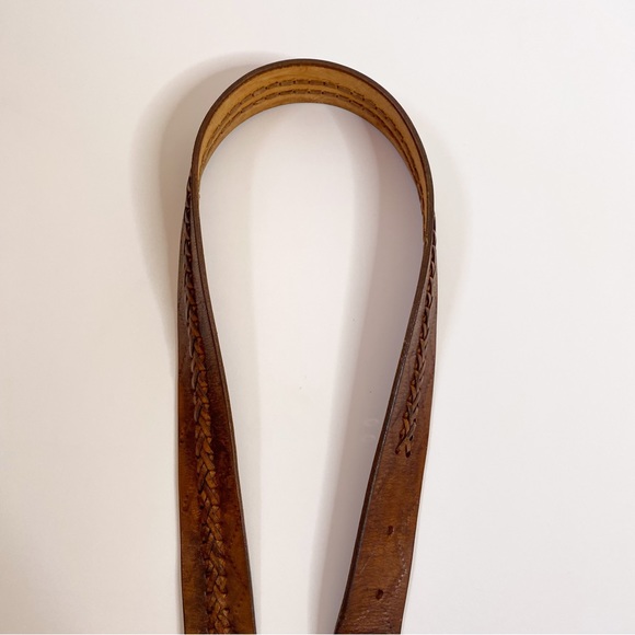 Vintage Tooled Brown Leather Belt Sz 38 Braided Western Boho Distressed Patina - Picture 9 of 12